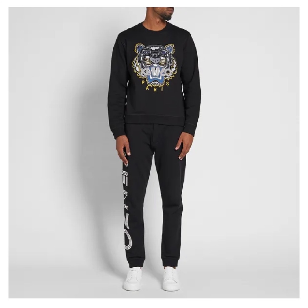 Kenzo Black Crewneck Tiger Logo Sweatshirt with Blue & Yellow Accents